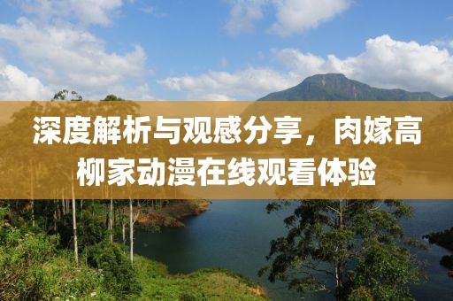 深度解析与观感分享，肉嫁高柳家动漫在线观看体验
