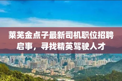 莱芜金点子最新司机职位招聘启事，寻找精英驾驶人才